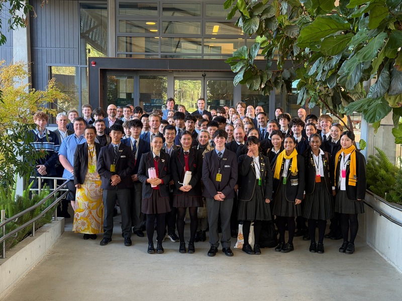 Students and educators from schools across Australia and abroad gathered for a group photo at the NBCS Summit on the impacts of AI on young people.